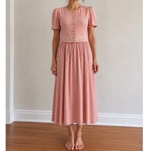 Vintage 90s Sunshine Starshine Pink Polka Dot Faux Two-Piece Maxi Dress Sz 10/M